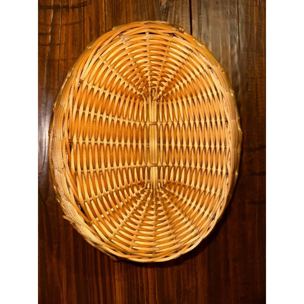 Vintage Oval Wicker Basket Tray with Handles Honey Brown Woven Home Decor